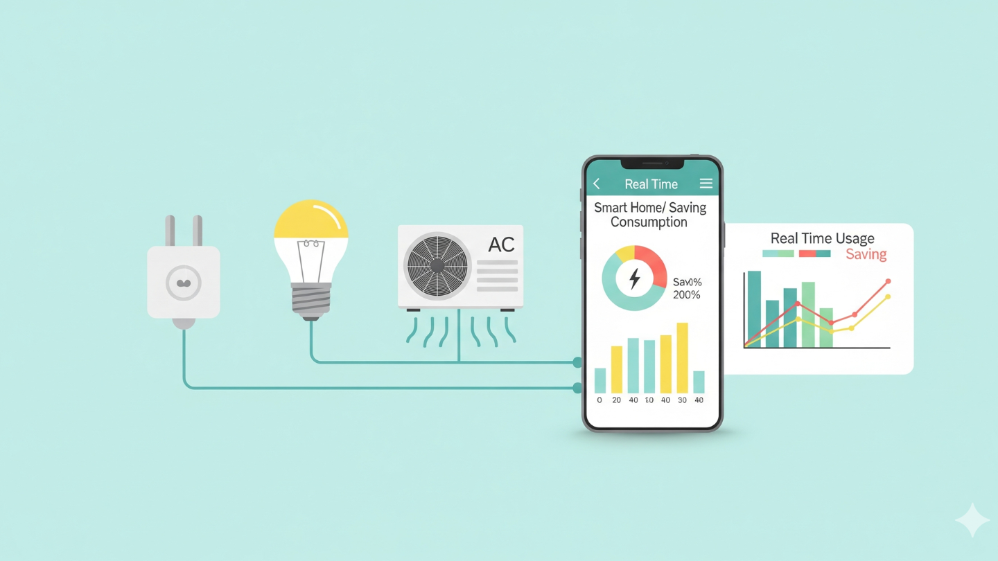 Infografis aplikasi smarthome untuk penghematan listrik.